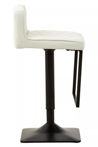 Baina white leather effect bar chair with white upholstered seat and black base bar frame adjustable height