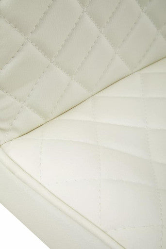 Cream-colored quilted leather cushion with diamond stitch on baina white leather effect black base bar chair