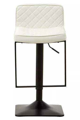 Baina white leather bar stool with white leather effect upholstery and black base bar frame with adjustable height