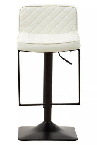 Baina white leather bar stool with white leather effect upholstery and black base bar frame with adjustable height