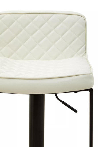White quilted leather effect bar stool with black base bar and metal legs from baina white leather collection