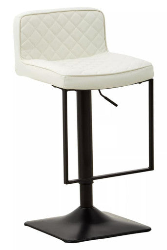 Baina white leather quilted bar stool with white leather effect seat and black base bar frame adjustable height