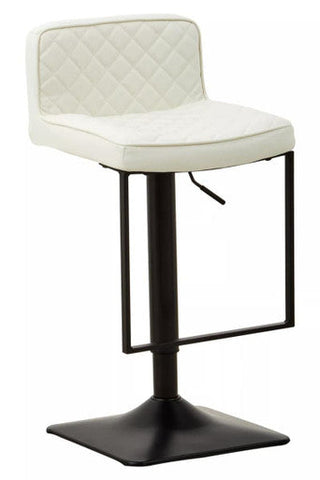 Baina white leather quilted bar stool with white leather effect seat and black base bar frame adjustable height