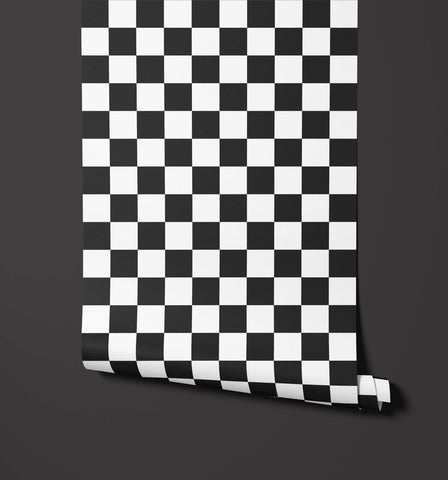 Bakersfield black and white checkered wallpaper with a classic bold pattern perfect for stylish interior walls