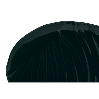Black glossy plastic bag with vertical ridges shown with bali dark green side plate from choose orsina collection
