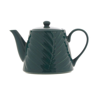 Bali dark green teapot made of ceramic with a leaf pattern and black lid knob perfect as a dark green teapot