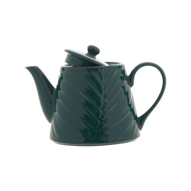 Bali dark green teapot made of ceramic with a leaf-patterned body and matching lid perfect as a dark green teapot