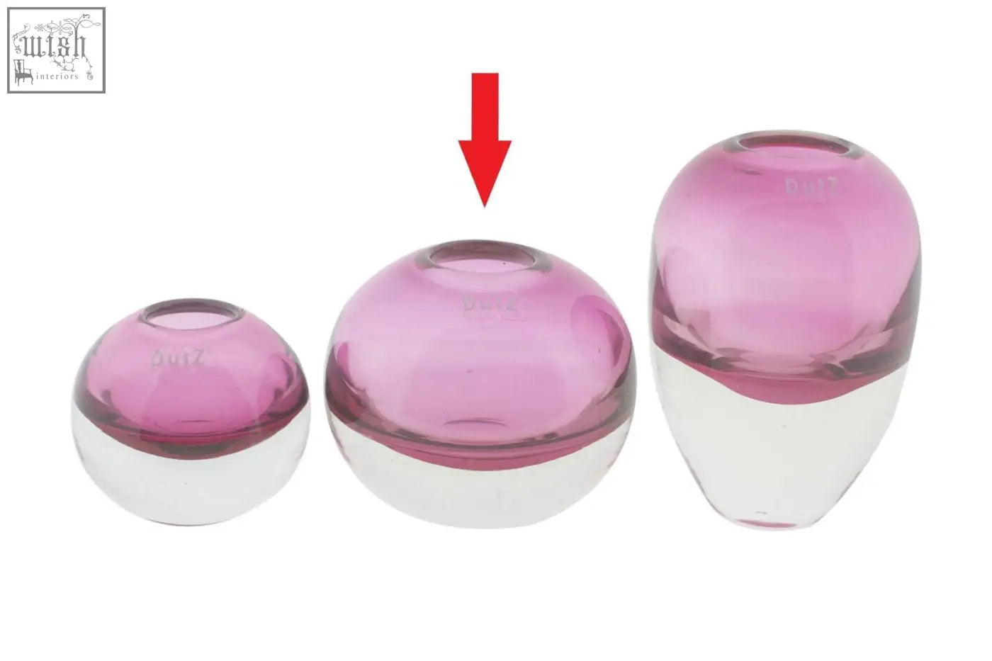 Set of three mouth blown glass ball vases in translucent pink and clear from the dutz collection fuchsia line