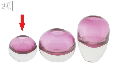 Set of three translucent pink and clear mouth blown glass ball vases from dutz collection in fuchsia color