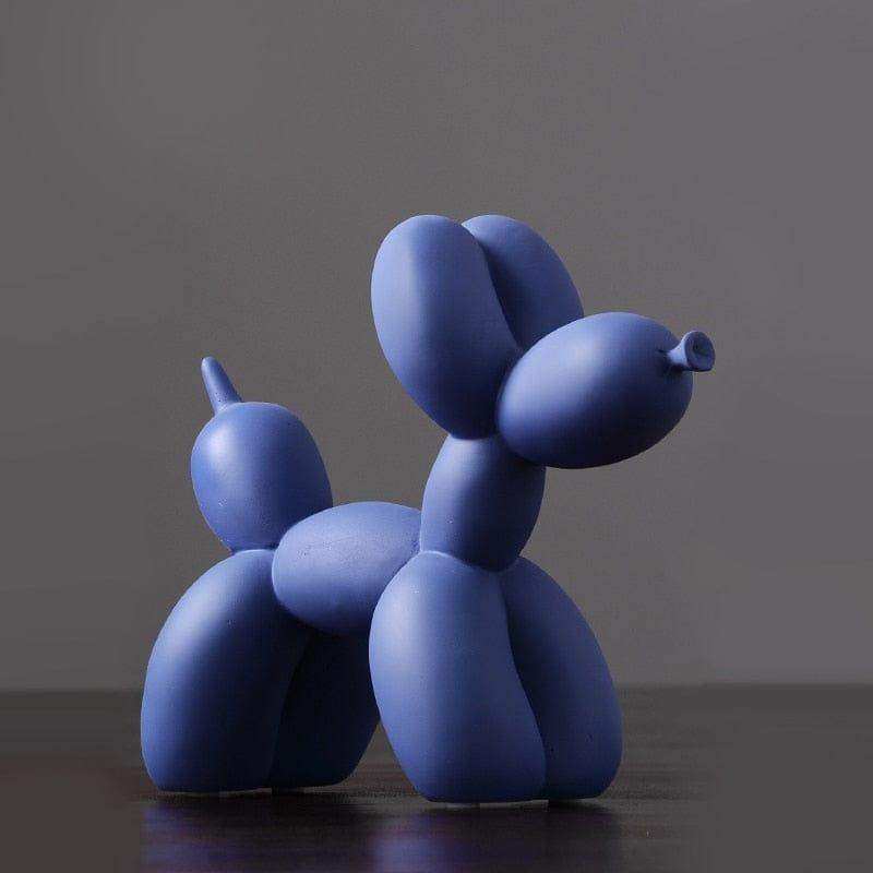 A sleek solid blue balloon dog sculpture made of pure resin with a glossy finish and minimalist design in 15 colors