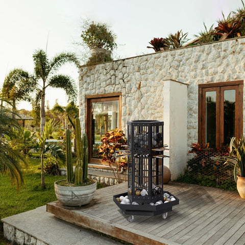 Black metal ball return machine with wheels for outdoor use designed for balls balanced in balance game color scheme
