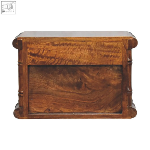 A rustic bamboo wall-mounted bedside box with warm brown finish and visible wooden grain patterns