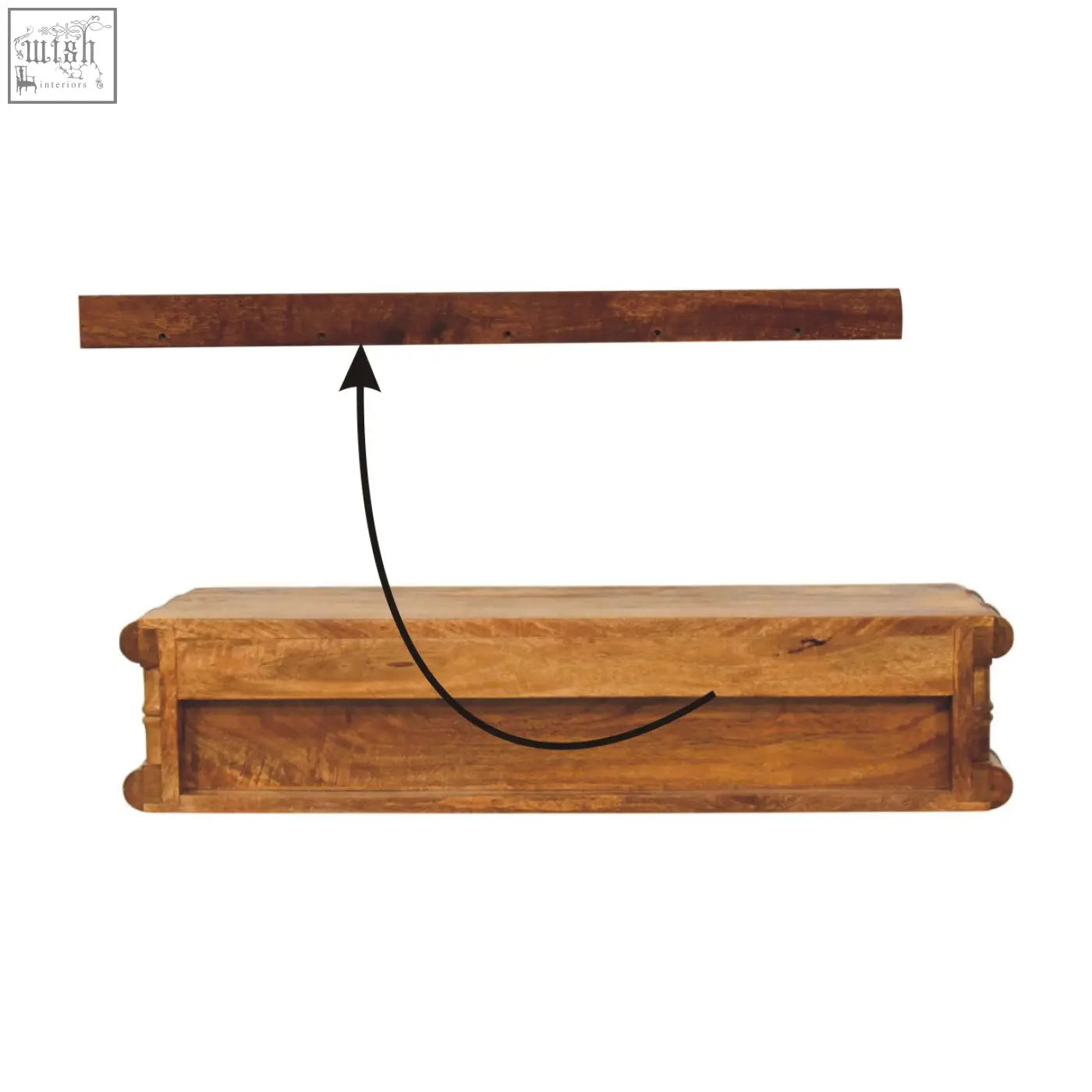 A rustic bamboo wall-mounted console with a warm brown finish and visible wood grain floating shelf