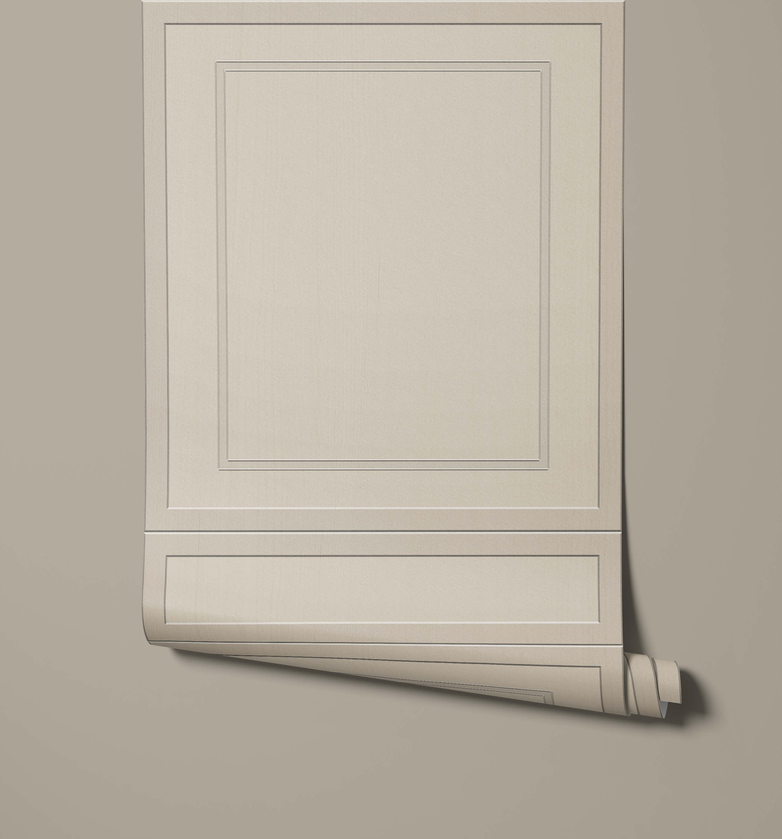 Off-white bamford rectangular wall panel with recessed frame and rolled edge made from faux wood material