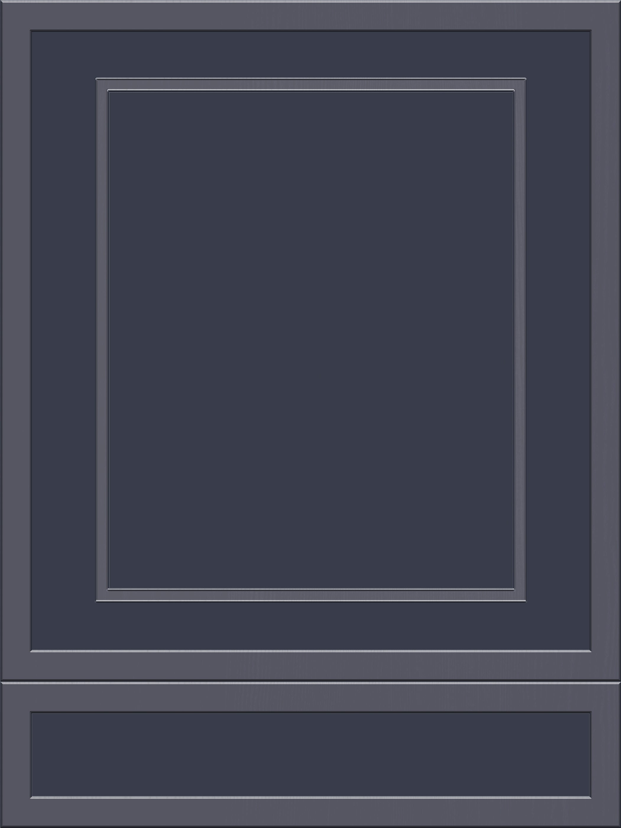 Dark gray bamford cabinet door with recessed rectangular design made of faux wood panels