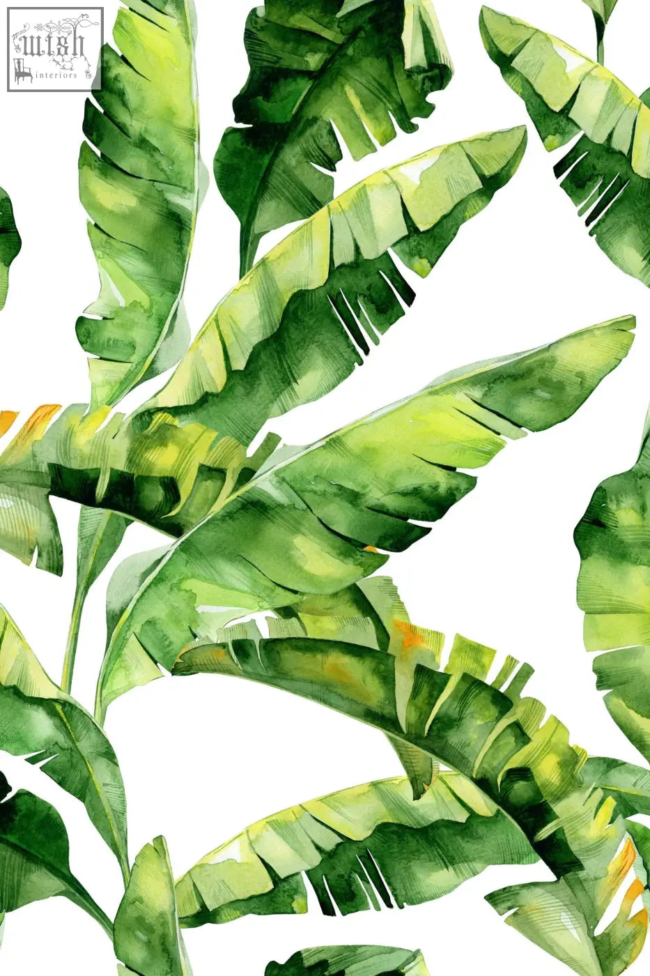 Banana leaf wallpaper peel and stick features watercolor-style green leaves with yellow highlights perfect for living space updates