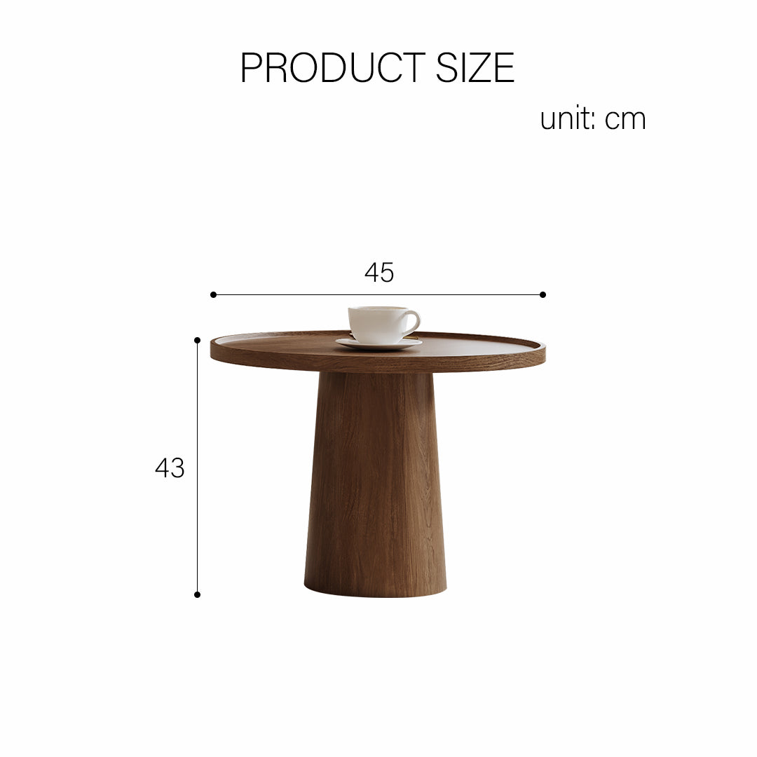 Minimalist barakat travertine coffee table set with round wooden side table in warm walnut and tapered legs