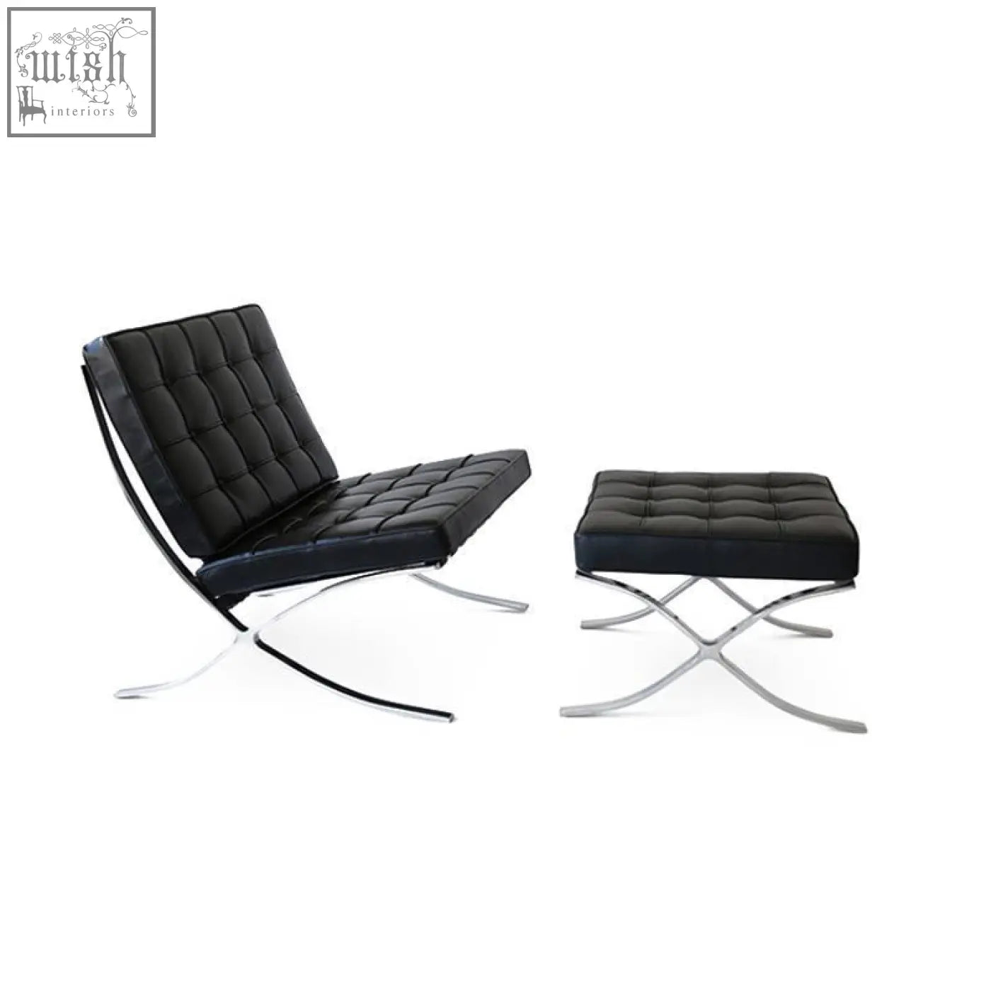Black leather barcelona chair with chrome x shaped base made of real leather for stylish seating