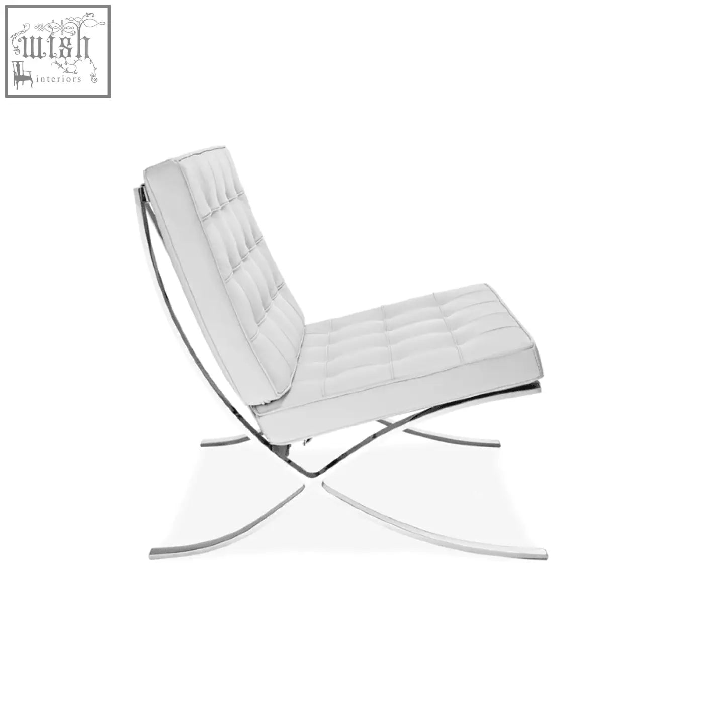 White barcelona chair with real leather seat and chrome painted steel x-shaped base for modern seating
