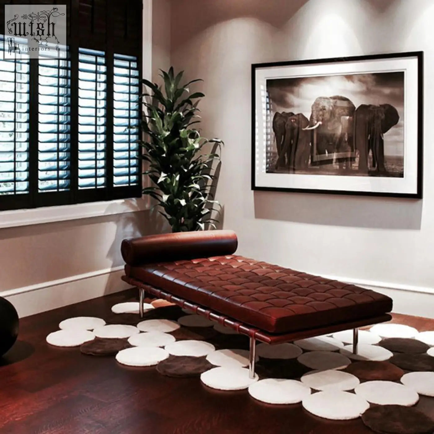 Brown leather tufted barcelona daybed with chrome painted steel legs made from real leather for stylish lounging
