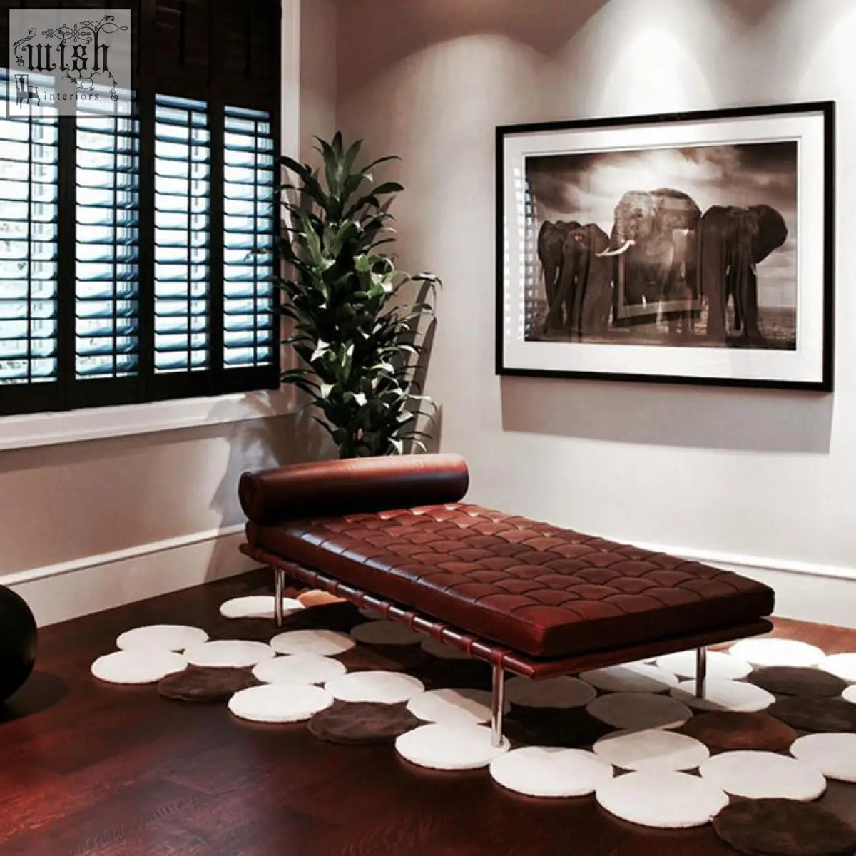 Brown leather tufted barcelona daybed with chrome painted steel legs made from real leather for stylish lounging
