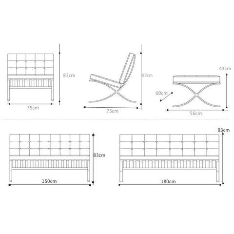 Barcelona Chair And Stool, Real Leather