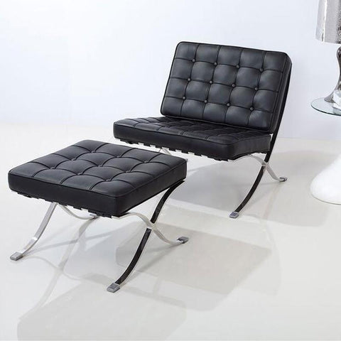 Barcelona Chair And Stool, Real Leather