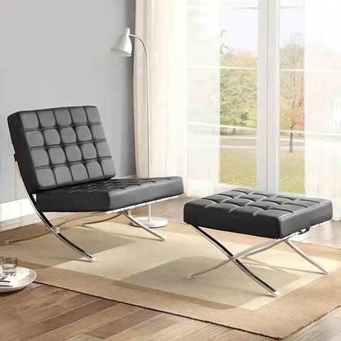 Barcelona Chair And Stool Real Leather