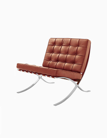 Modern Barcelona Chair And Footstool, Brown Leather