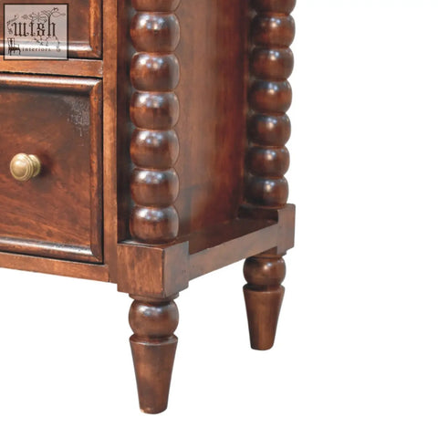 Dark brown barclay 3-drawer chest of drawers in solid mango wood with winewood oak tone and antique brass knobs