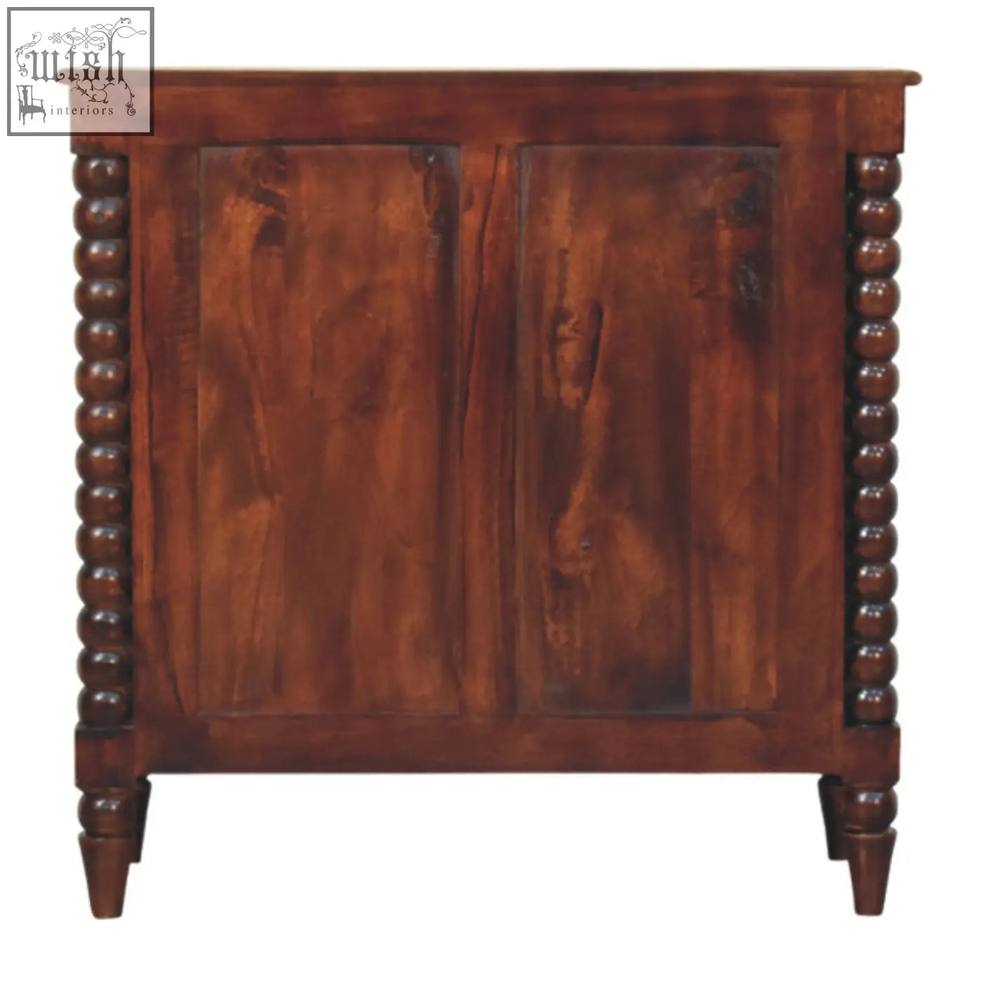 Barclay 3-drawer chest of drawers in dark brown winewood oak tone with bead detailing and antique brass knobs