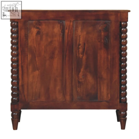 Barclay 3-drawer chest of drawers in dark brown winewood oak tone with bead detailing and antique brass knobs