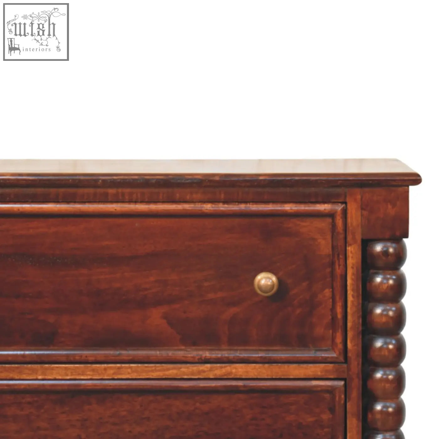 Barclay 3-drawer chest of drawers in solid mango wood with winewood oak tone and antique brass knobs finish