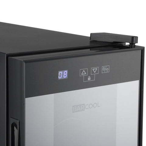 Black barcool vino12 led slim wine cooler with digital display and control panel for easy temperature management