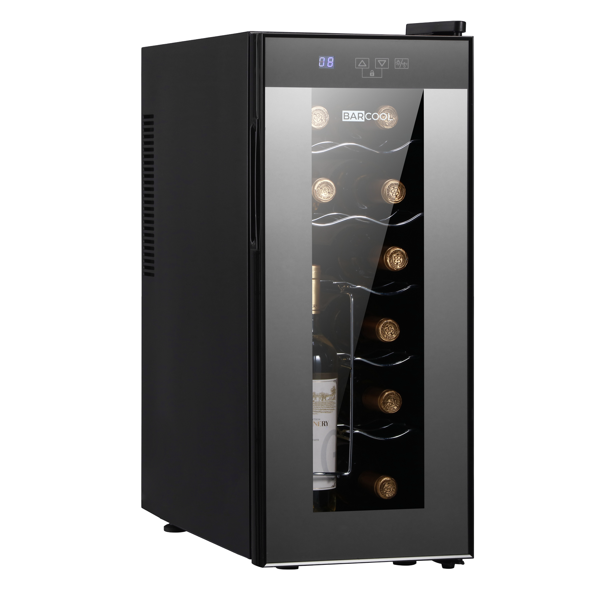Black barcool vino12 led slim wine cooler with glass door and digital display perfect slim wine storage solution