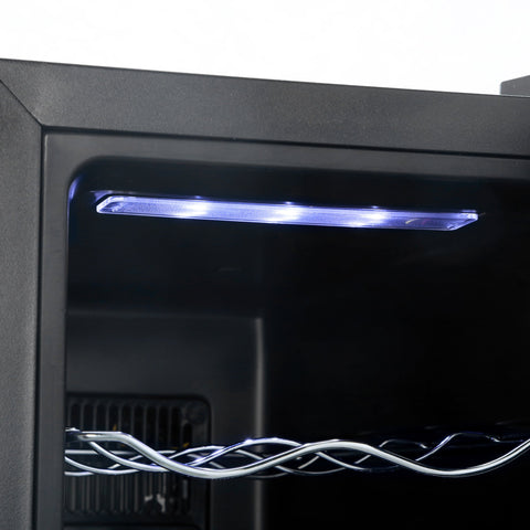 Black barcool vino12 led slim wine cooler with illuminated interior and silver twisted wire rack wine fridge design