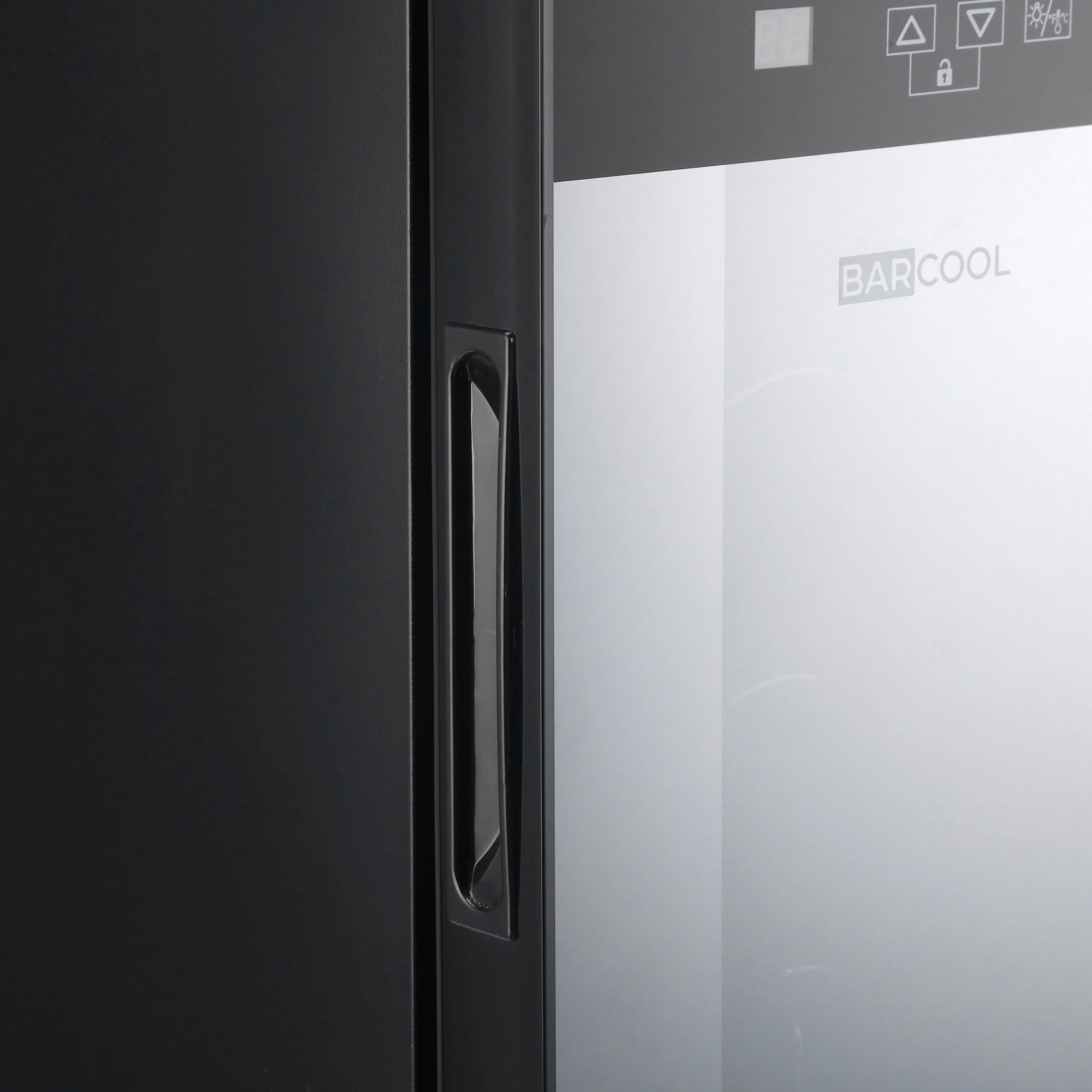 Black stainless steel barcool vino12 led slim wine cooler door with sleek handle and digital wine fridge panel