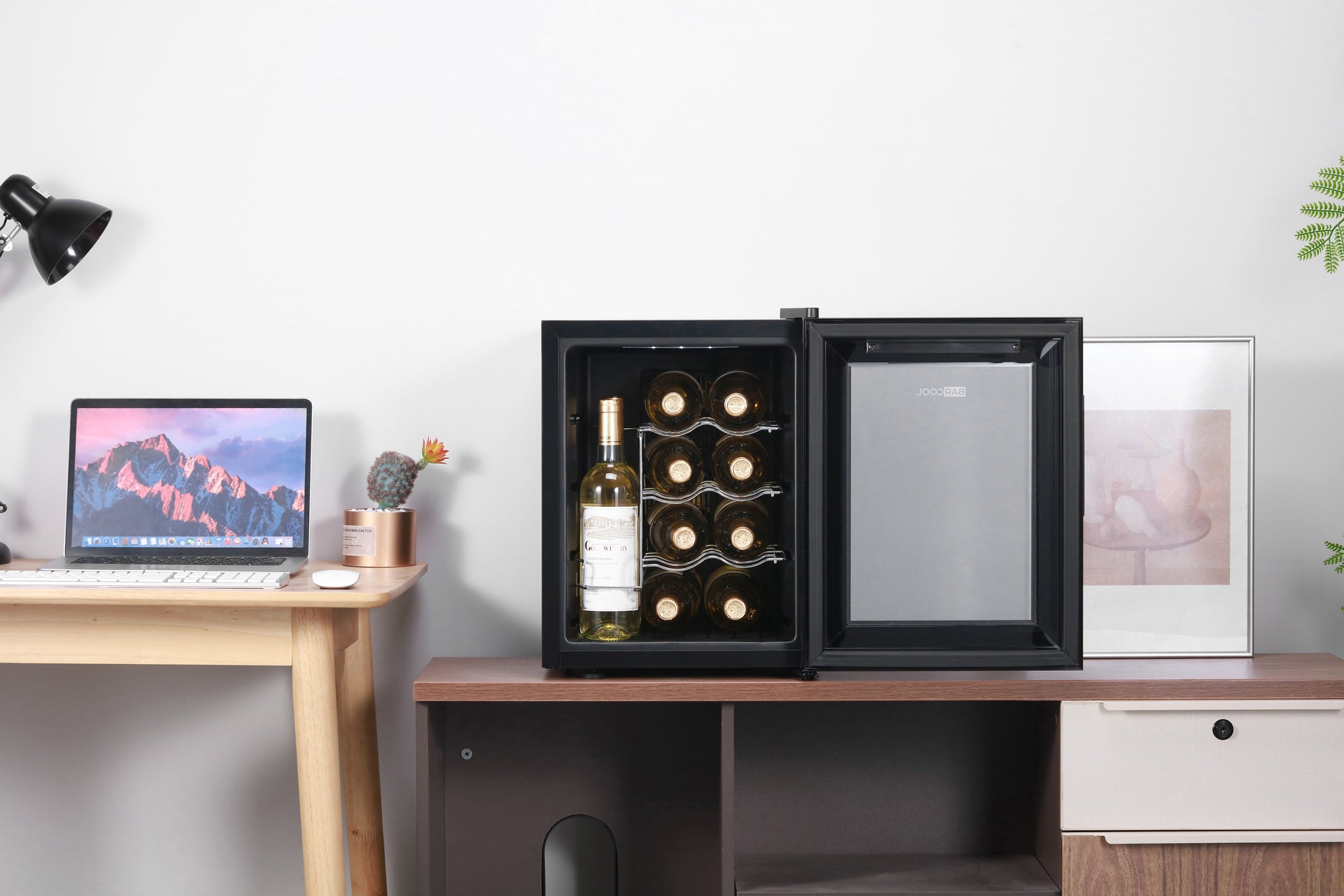 Black-framed barcool vino12 led wine cooler with glass door and shelving for stylish wine display fridge storage