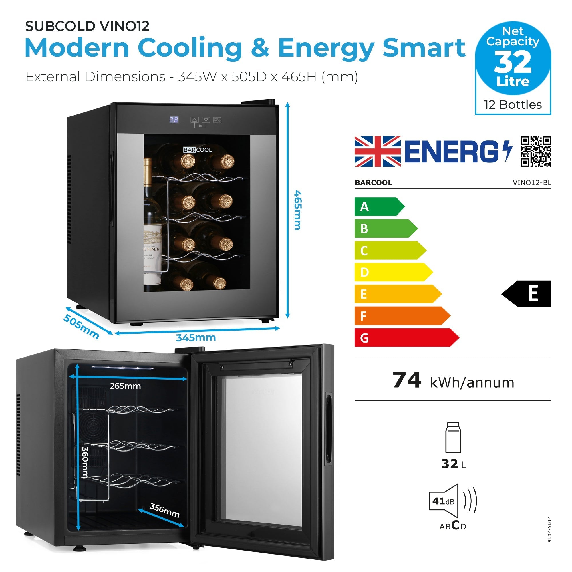 Black glass-door barcool vino12 led wine cooler with silver racks and digital display for wine display fridge use