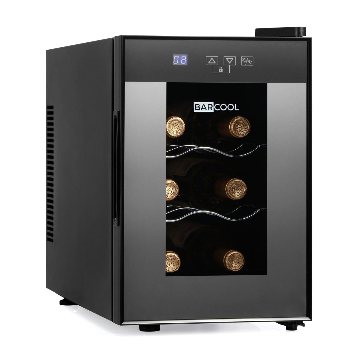 Black barcool vino6 led wine cooler with glass door and digital display perfect for wine display fridge use