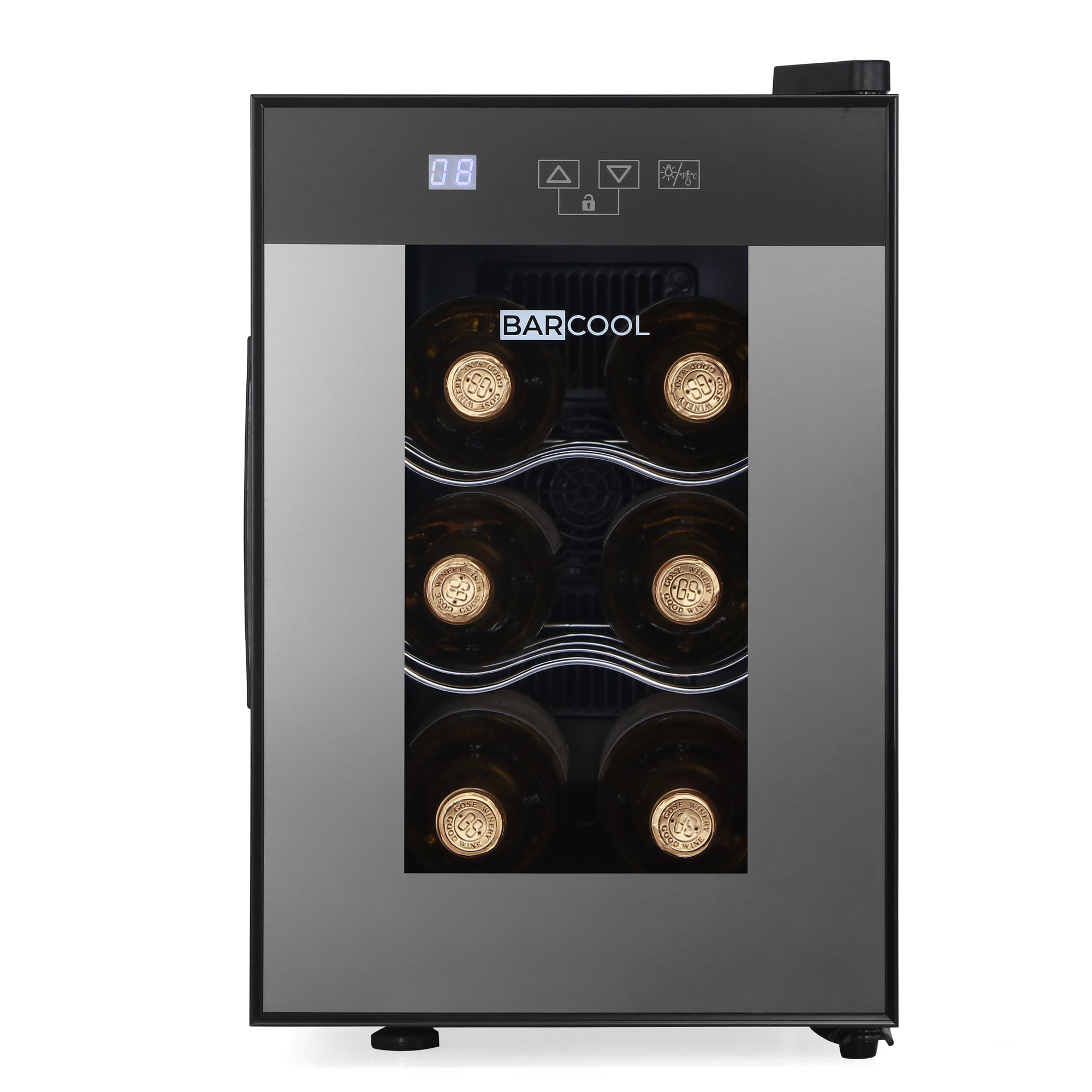 Black glass door barcool vino6 led wine cooler with digital display and six bottle slots for wine display fridge use