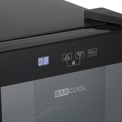 Black barcool vino6 led wine display fridge with digital display and control buttons for wine display use