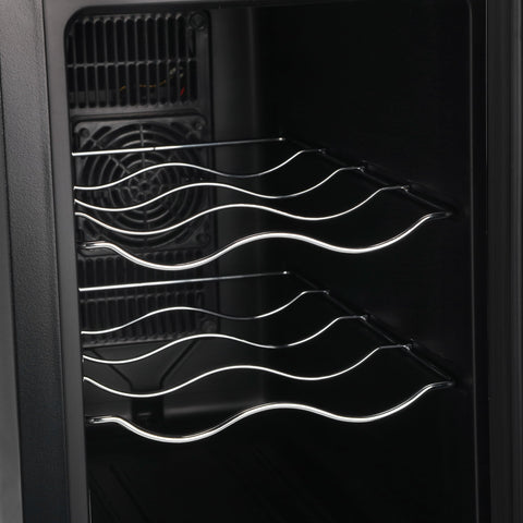 Black barcool vino6 led wine cooler with sleek wavy chrome wire shelves perfect for wine display fridge use