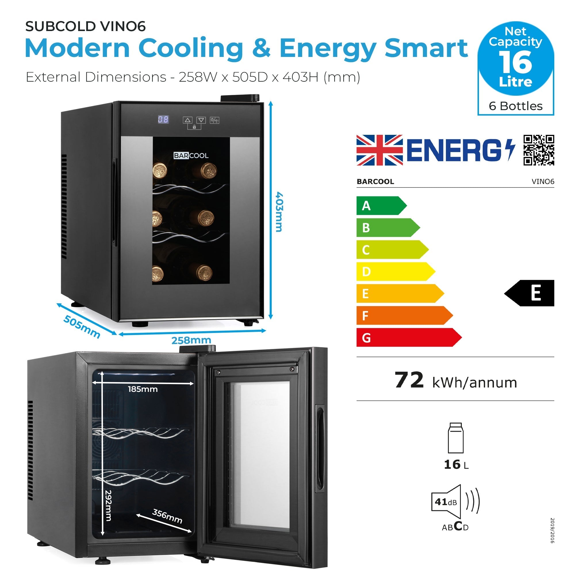 Black barcool vino6 wine cooler with glass door and digital display perfect for a sleek wine display fridge setup