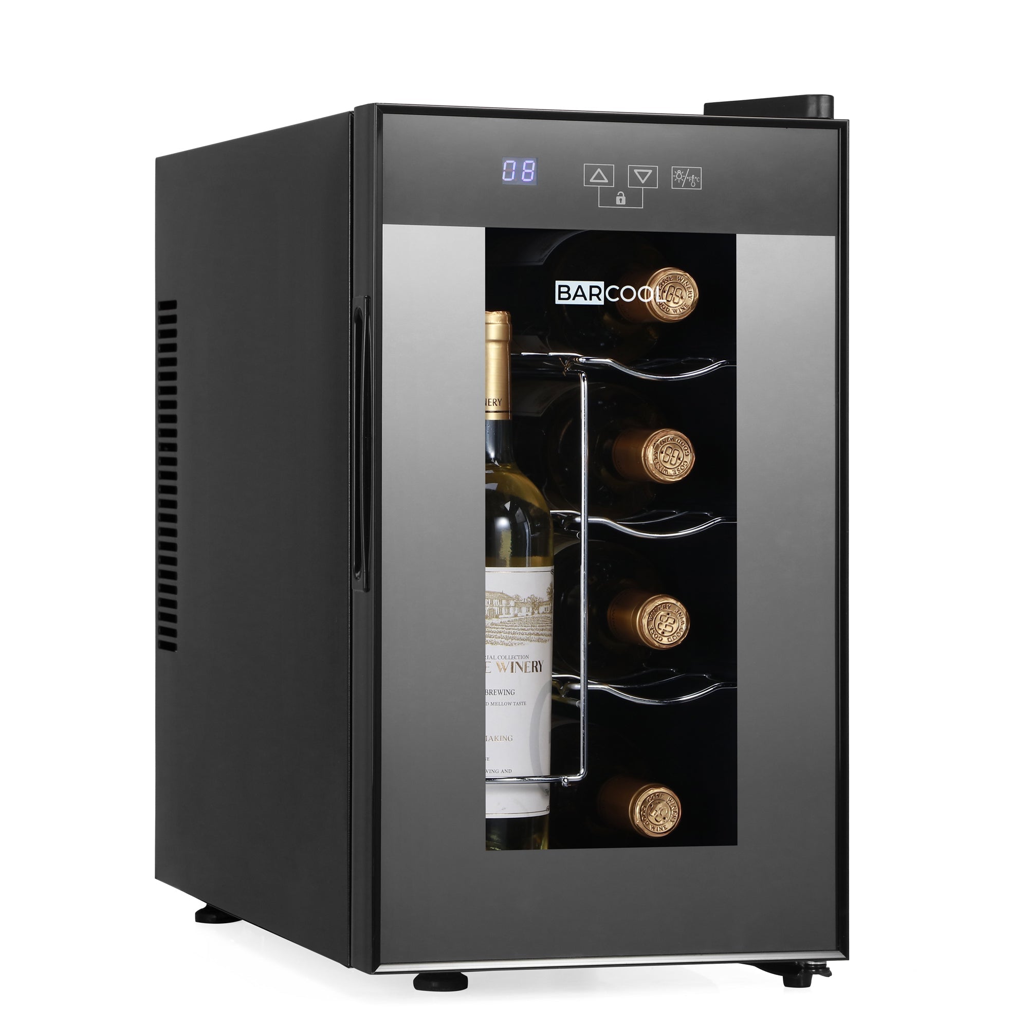 Black barcool vino8 led wine cooler with glass door and digital display perfect for wine display fridge use