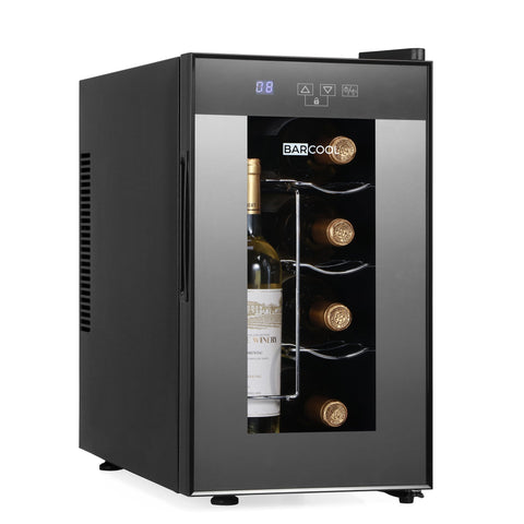 Black barcool vino8 led wine cooler with glass door and digital display perfect for wine display fridge use