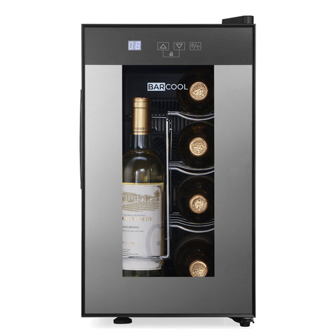 Black barcool vino8 led wine cooler with glass door digital display stainless steel shelves wine display fridge