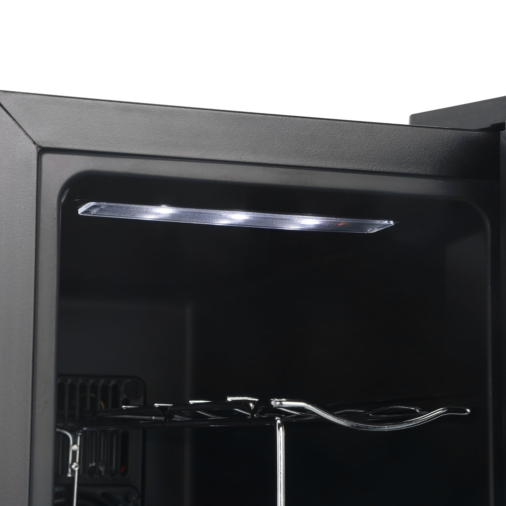 Black barcool vino8 led wine display fridge with sleek design and illuminated chrome wine rack interior