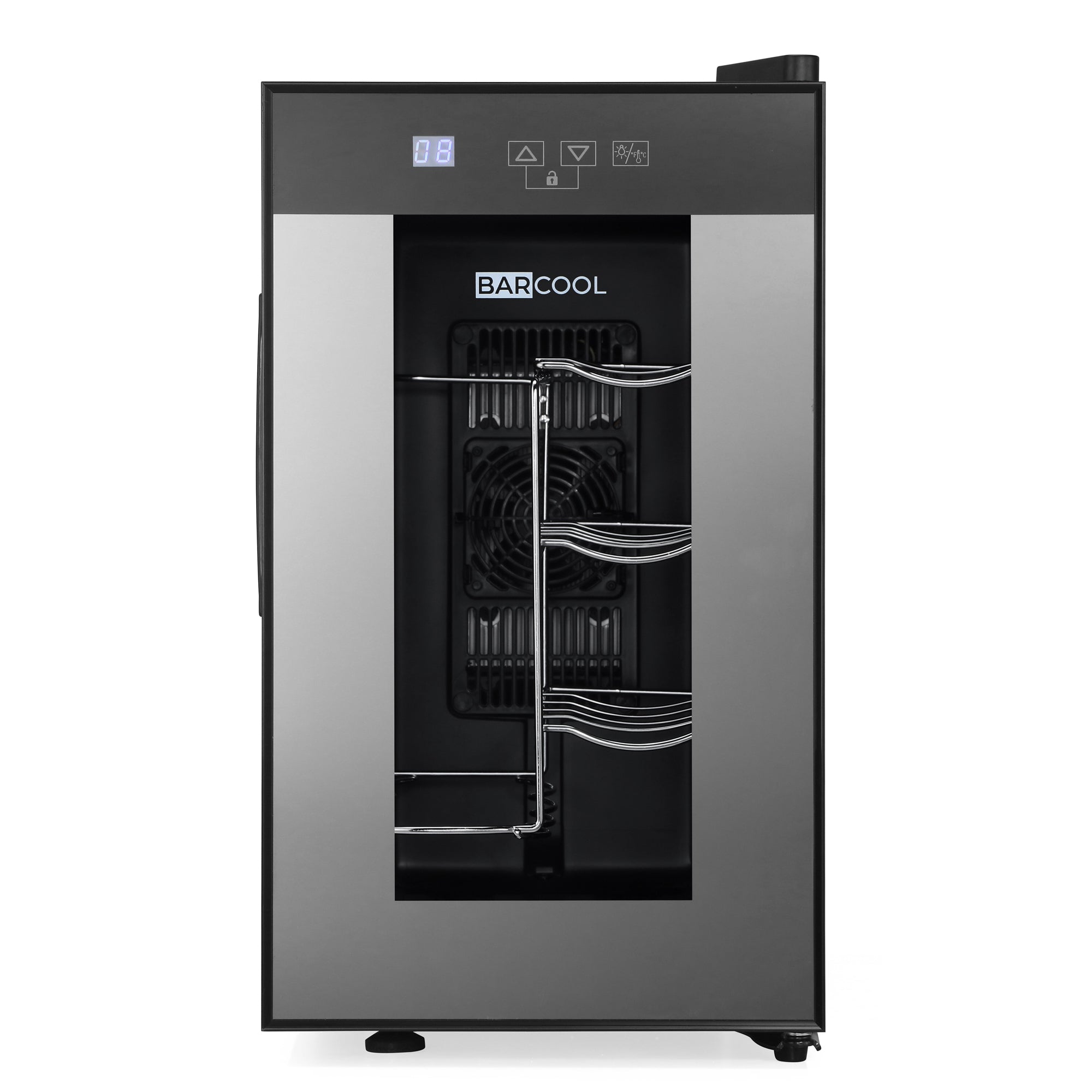 Black and stainless steel barcool vino8 led wine display fridge with digital display glass door and adjustable metal racks