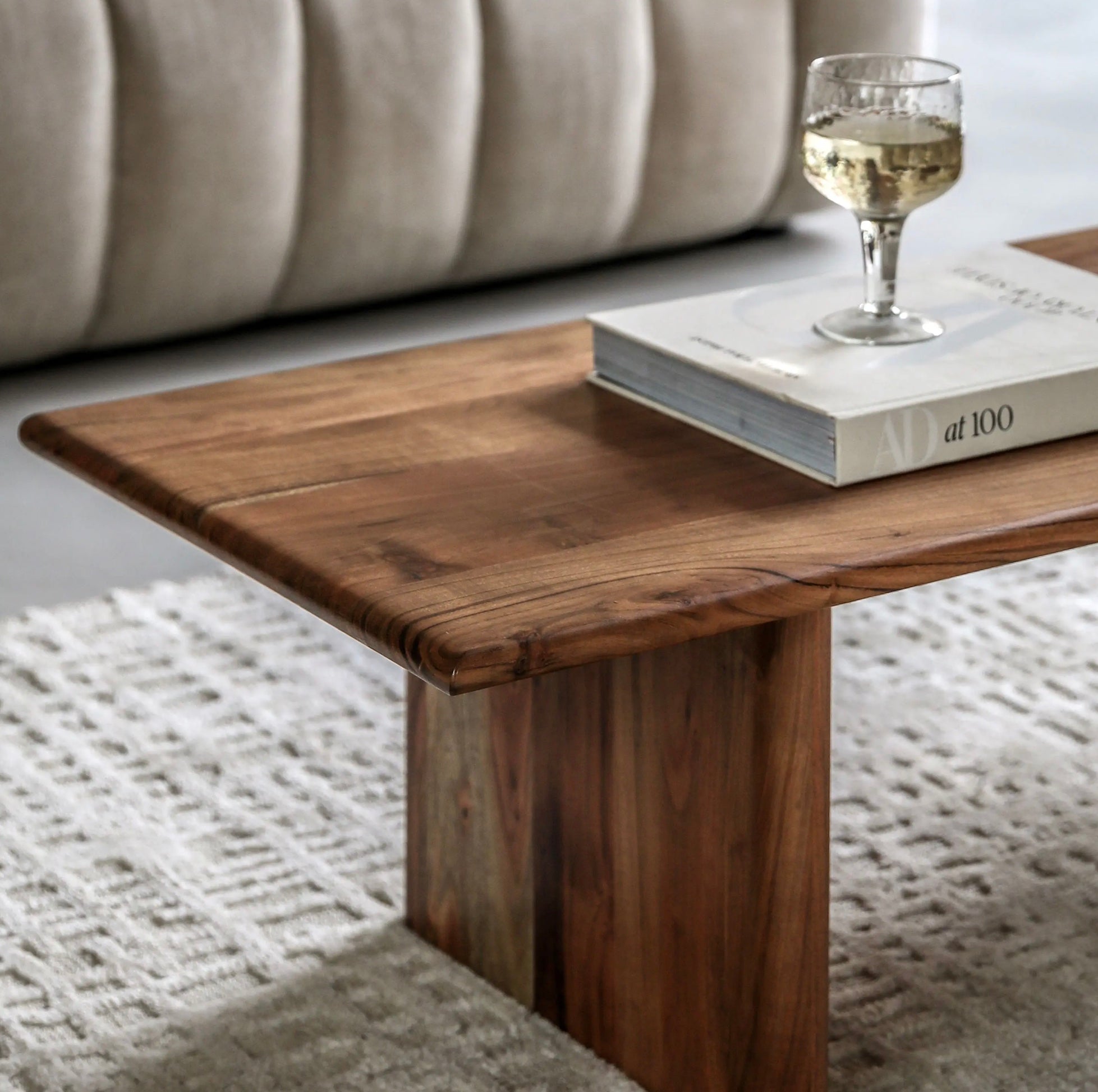 Rustic bardo coffee table with rich warm brown wooden finish and visible wood grain for cozy living spaces